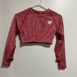 Women's Best Size S Crop Top Long Sleeve Thumbholes Heather Red Activewear